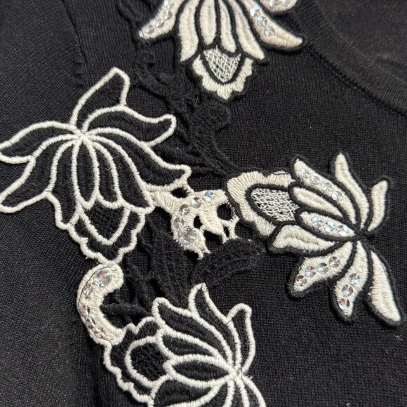 #19 WHBM Floral Embroidered & Sequined Cardigan, Large Petite - Picture 3 of 6